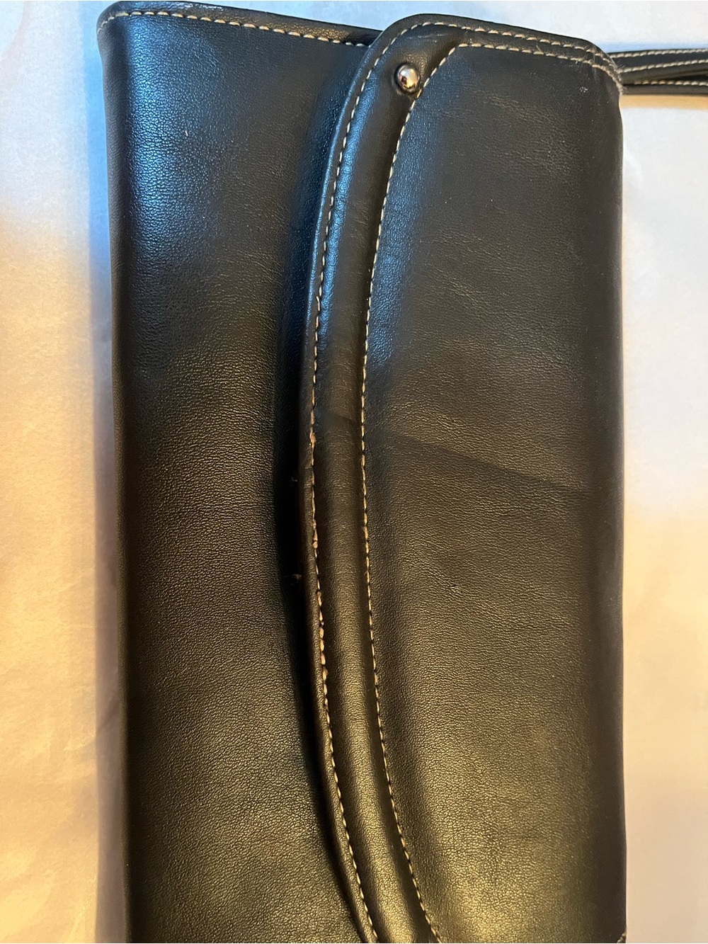 Buxton Black Leather Wristlet Wallet with Contrast Stitching